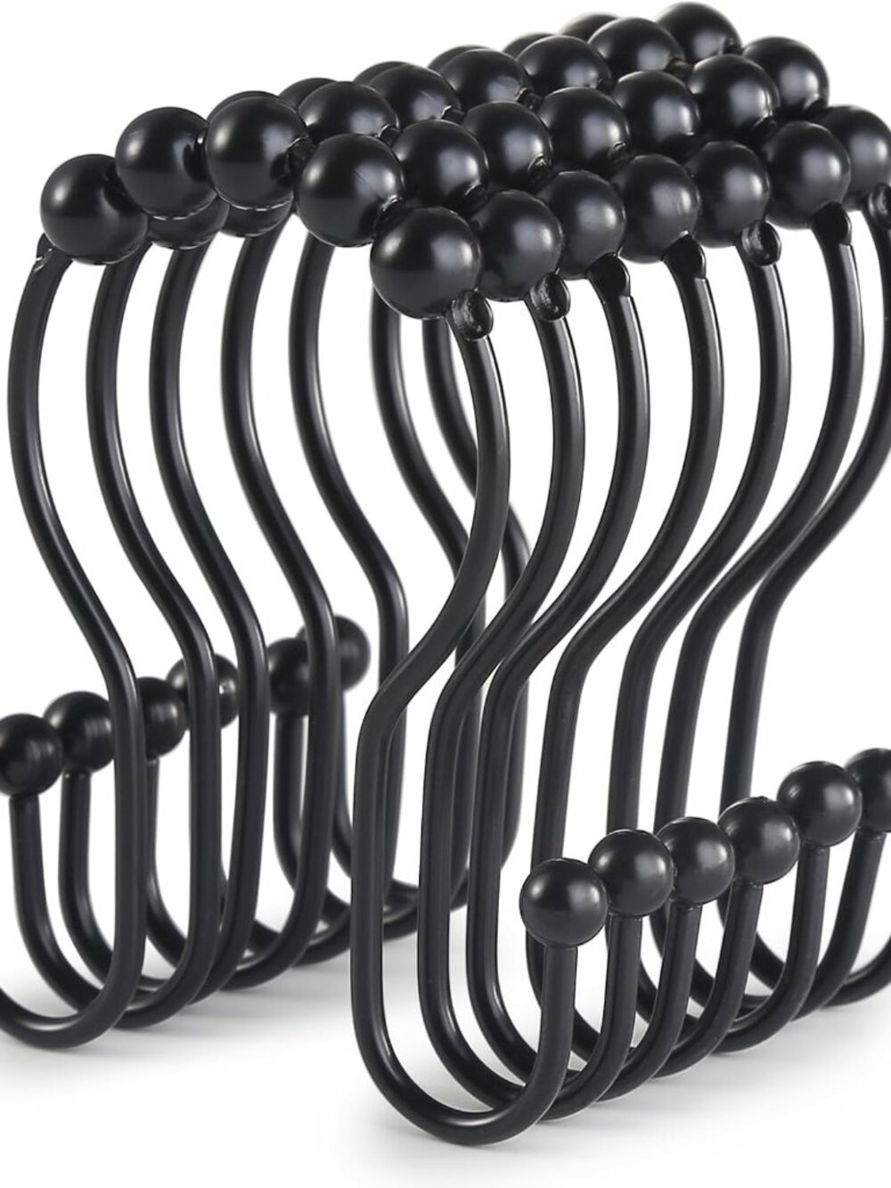 Durable Anti-Drop Shower Curtain Hooks – 12 Pcs Stainless Steel Rings in Black